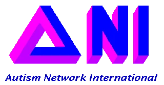 ANI标志:紫色与蓝色交叠的三角形图案,下方是文字「Autism Network International」。
