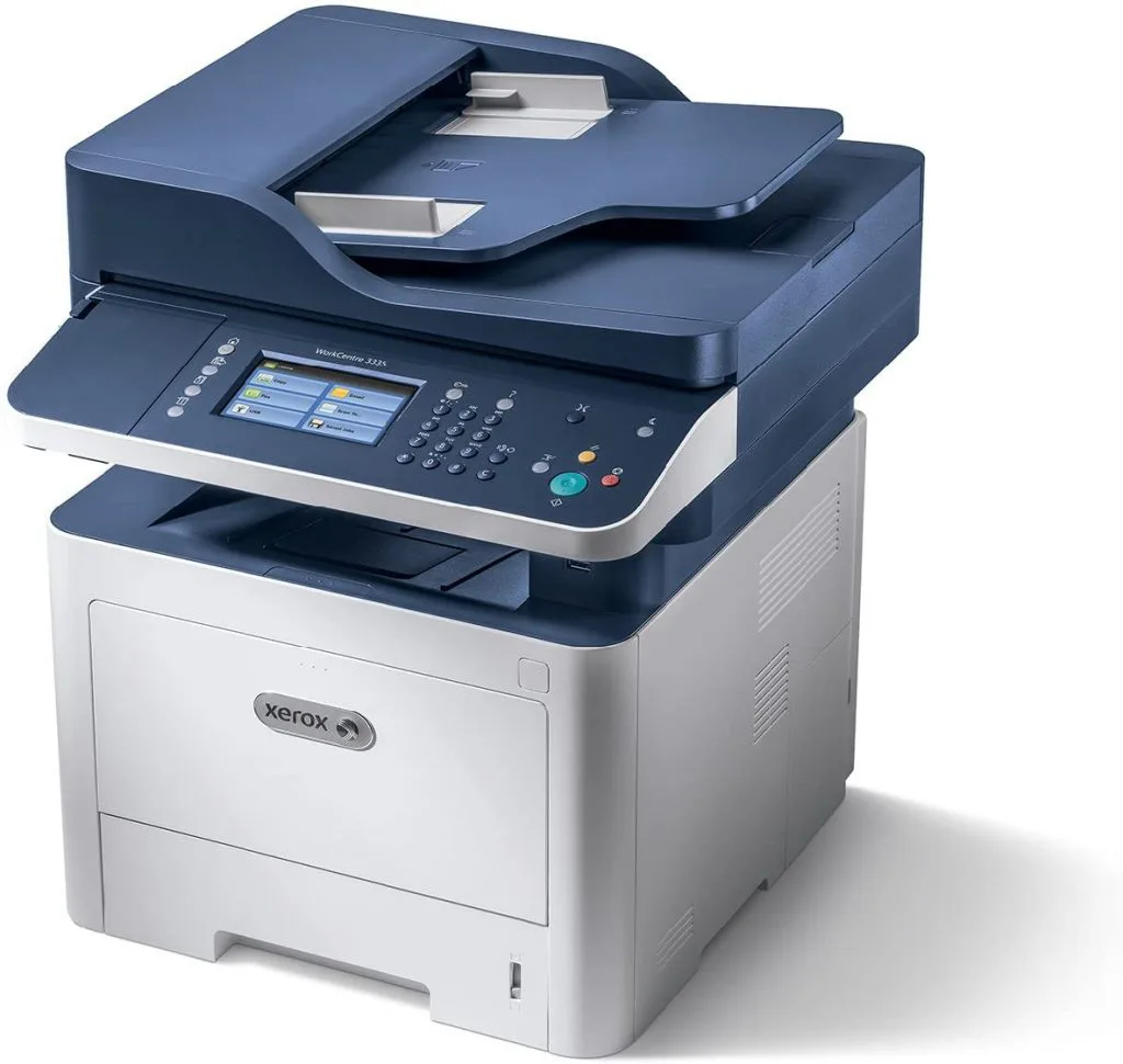 一台蓝白配色的施乐（Xerox）多功能打印复印一体机产品图