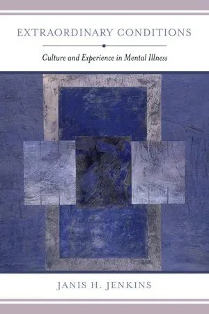 书影，《Extraordinary Conditions: Culture and Experience in Mental Illness》书封，作者Janis H. Jenkins，蓝紫色调的抽象几何拼贴设计。