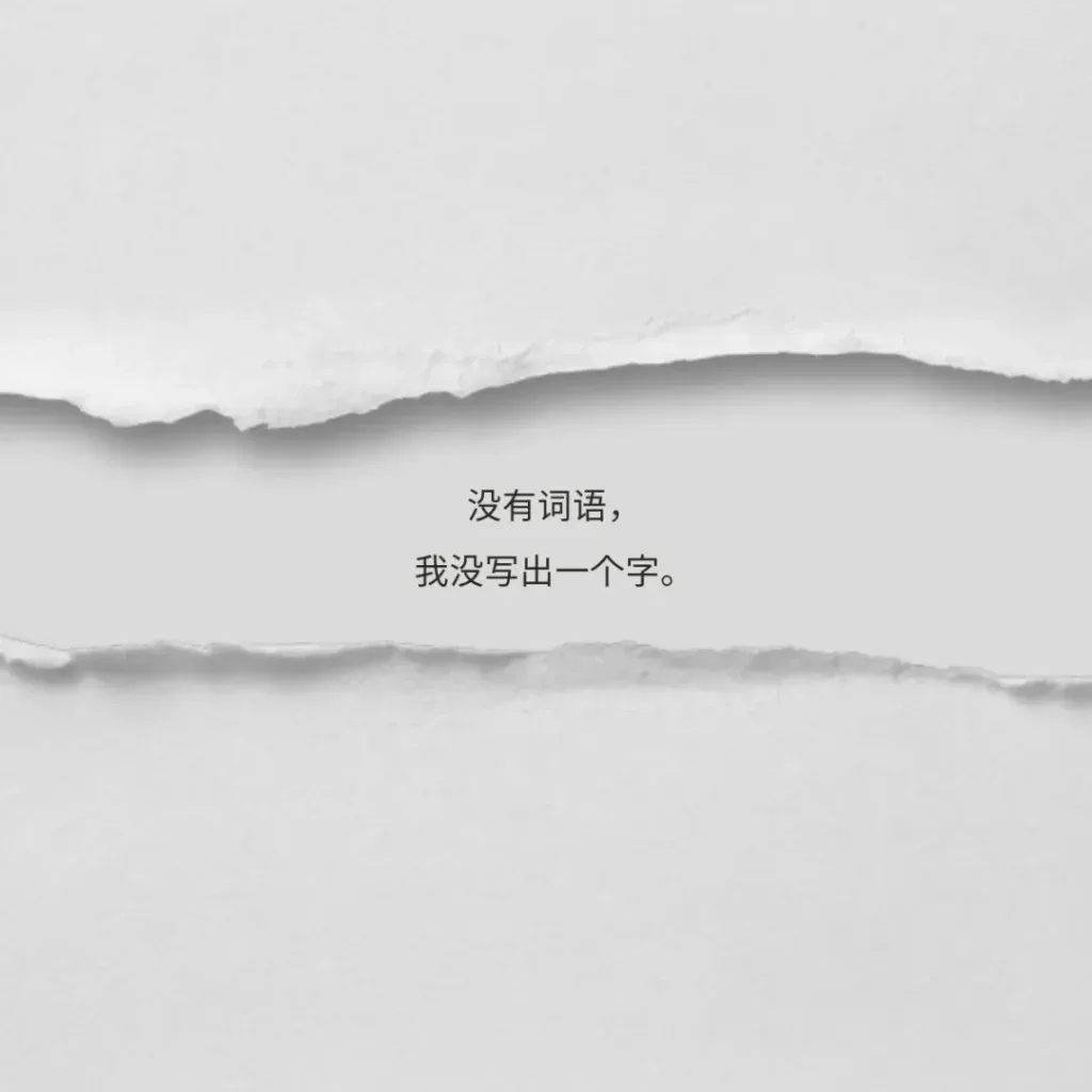 撕裂纸张纹理背景上的诗句：没有词语，我没写出一个字。