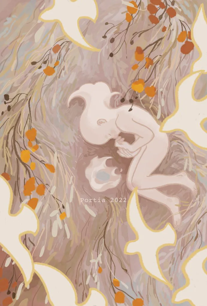 画面中央下方有水印文字“Portia 2022”,是这幅画的创作者签名与年份。